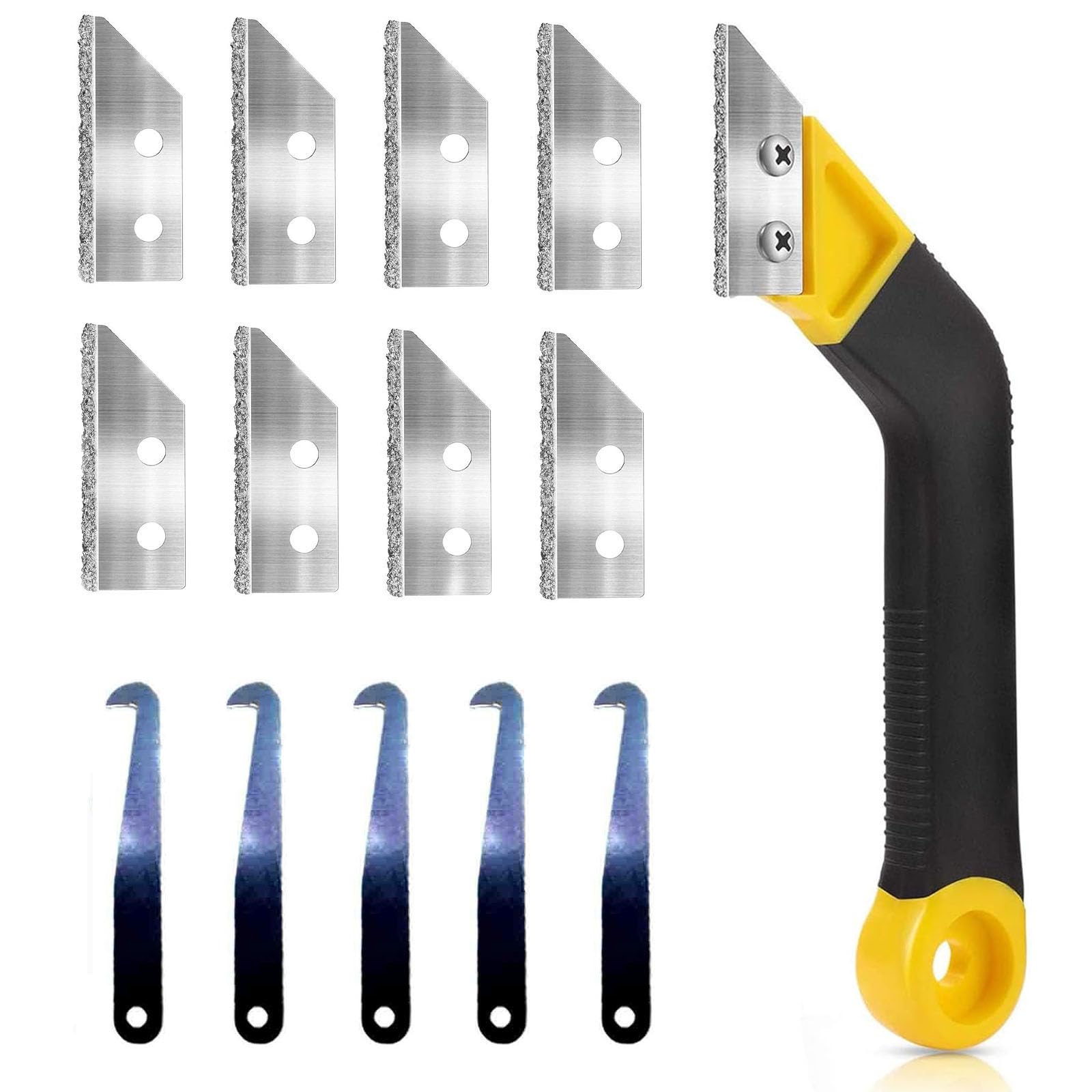14 pcs Pro Grout Removal Repair Tool Set, Long-handled Scraper, Tapered Scraper and Rake for Tile Floor Cleaning and Repair