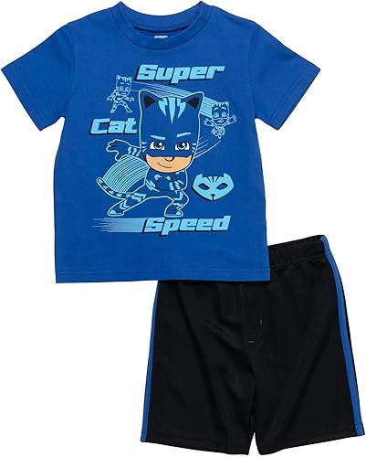 PJ Masks Gekko Owlette Catboy - Conjunto de camiseta y pantalones cortos de malla para niños pequeños