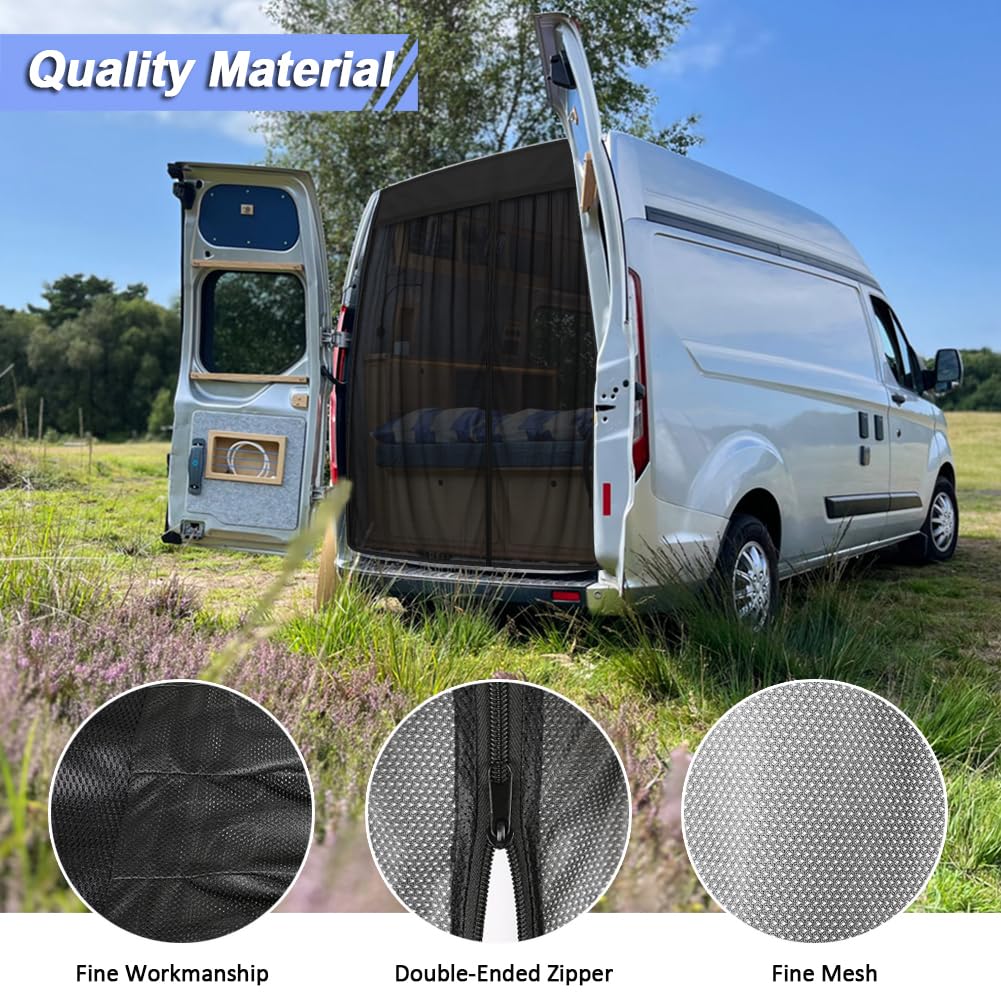 Zanzariera Compatibile con Ford Transit Custom Tetto Alto (H2) per Portellone Posteriore - Zanzariera Magnetica Tenda Parasole contro Insetti e Sole, Rete Ombreggiante Campeggio