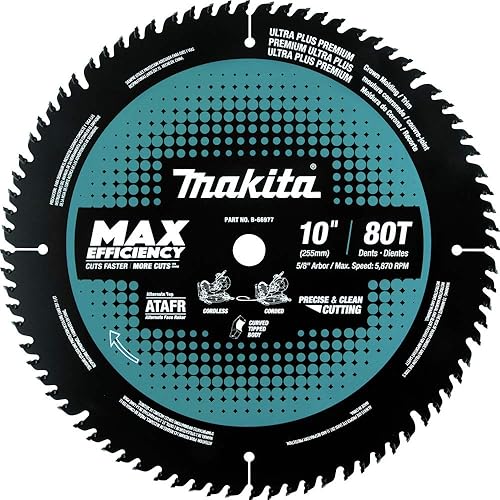 Makita B-66977 Hoja de sierra ingletadora de máxima eficiencia con punta de carburo 80T de 10"