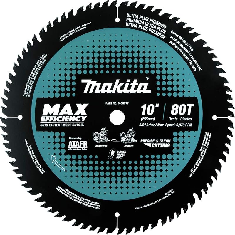 Makita B-66977 10" 80T Carbide-Tipped Max Efficiency Miter Saw Blade