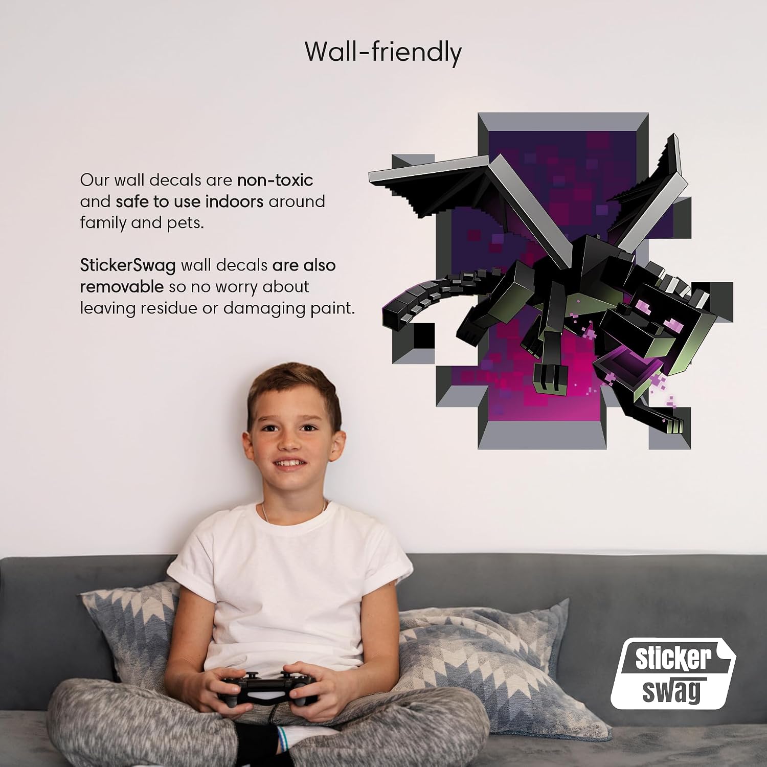 3D Dragon Wall Decal – Gamer Room Decor for Boys | Pixel Style Removable Vinyl Sticker for Bedroom, Playroom, or Gaming Zone (3D Dragon)