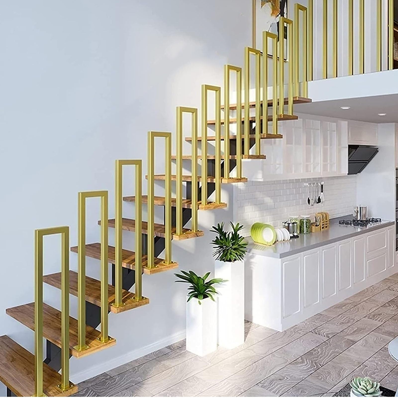 Stair il - Child Safety Railing, Anti-Slip Square Tube Metal Banister, Secure Support for Stairs, 1 Pack Gold