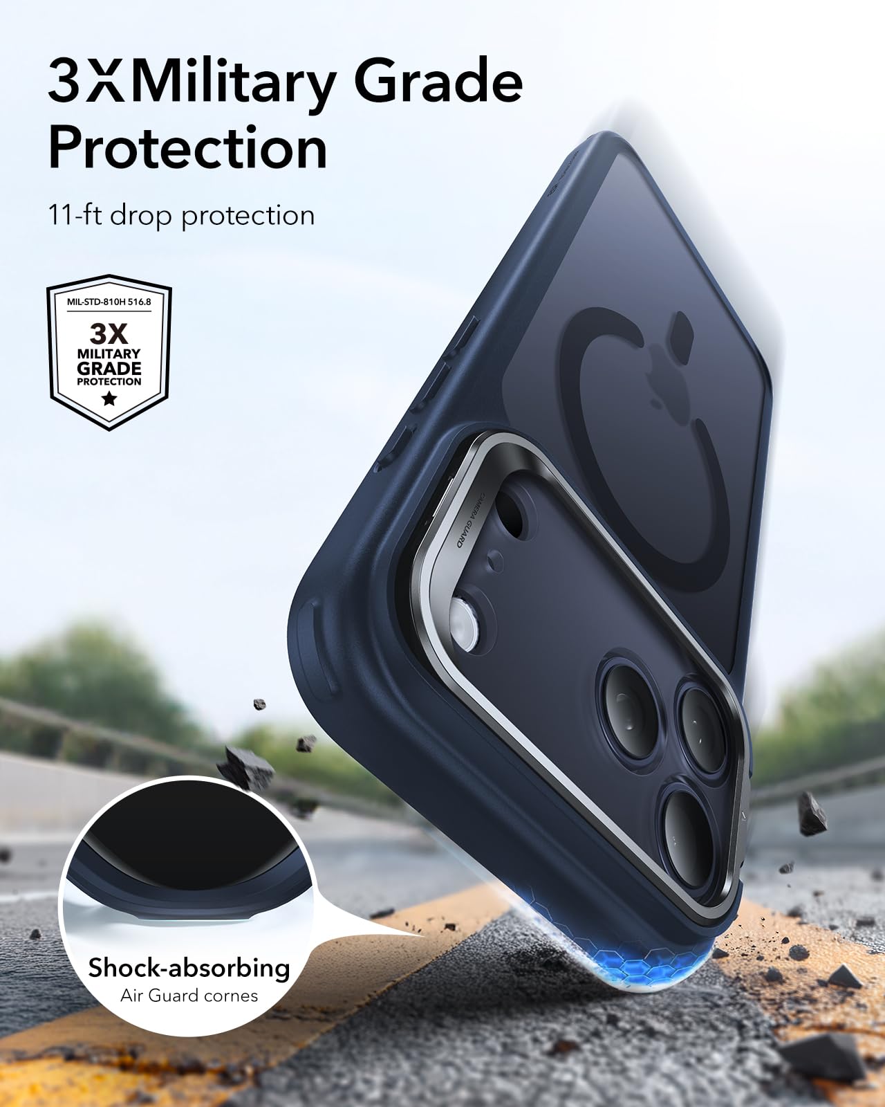 ESR Cover per iPhone 17 Pro Max, Controllo della fotocamera, Compatibile con MagSafe, Supporto integrato, Protezione di livello militare, Retro resistente ai graffi, Serie Classic, Blu Opaco