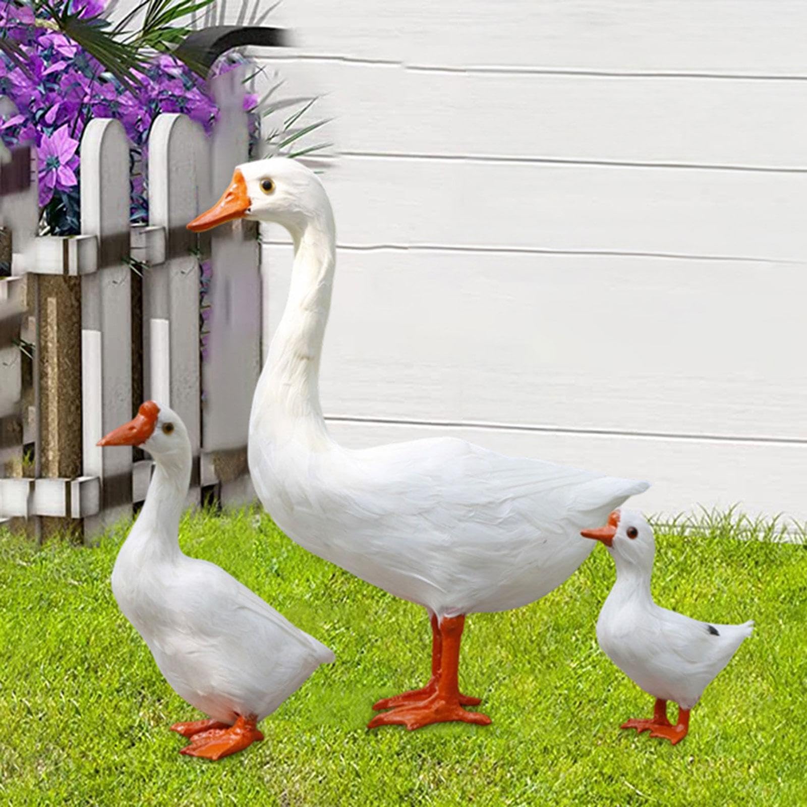 Figurka ogrodowa gęsi, dekoracja trawnika, realistyczna figurka zwierzęcia do domu i ogrodu (38 cm, 20 cm, 13 cm)