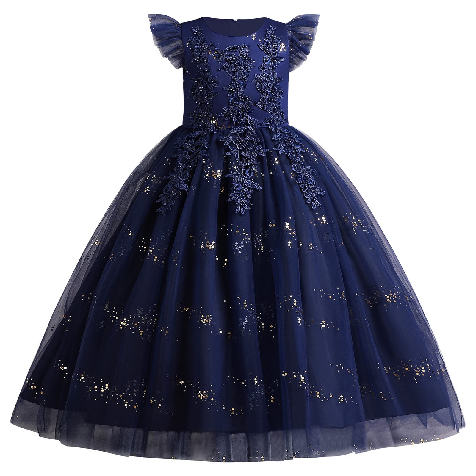 Flower Girl Lace Dress for Kids Wedding Bridesmaid Pageant Party Formal Long Gown Princess Communion Tulle Bow Dresses