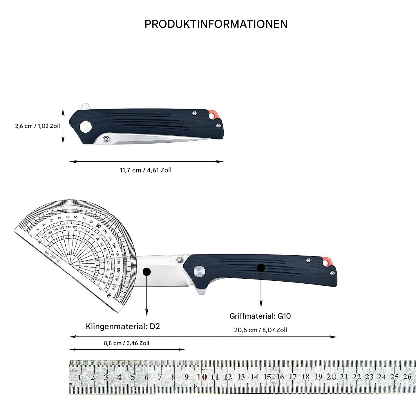 Generisch Gesamtlänge 20,5 cm Klappmesser D2 G10 Taschenmesser，Blau