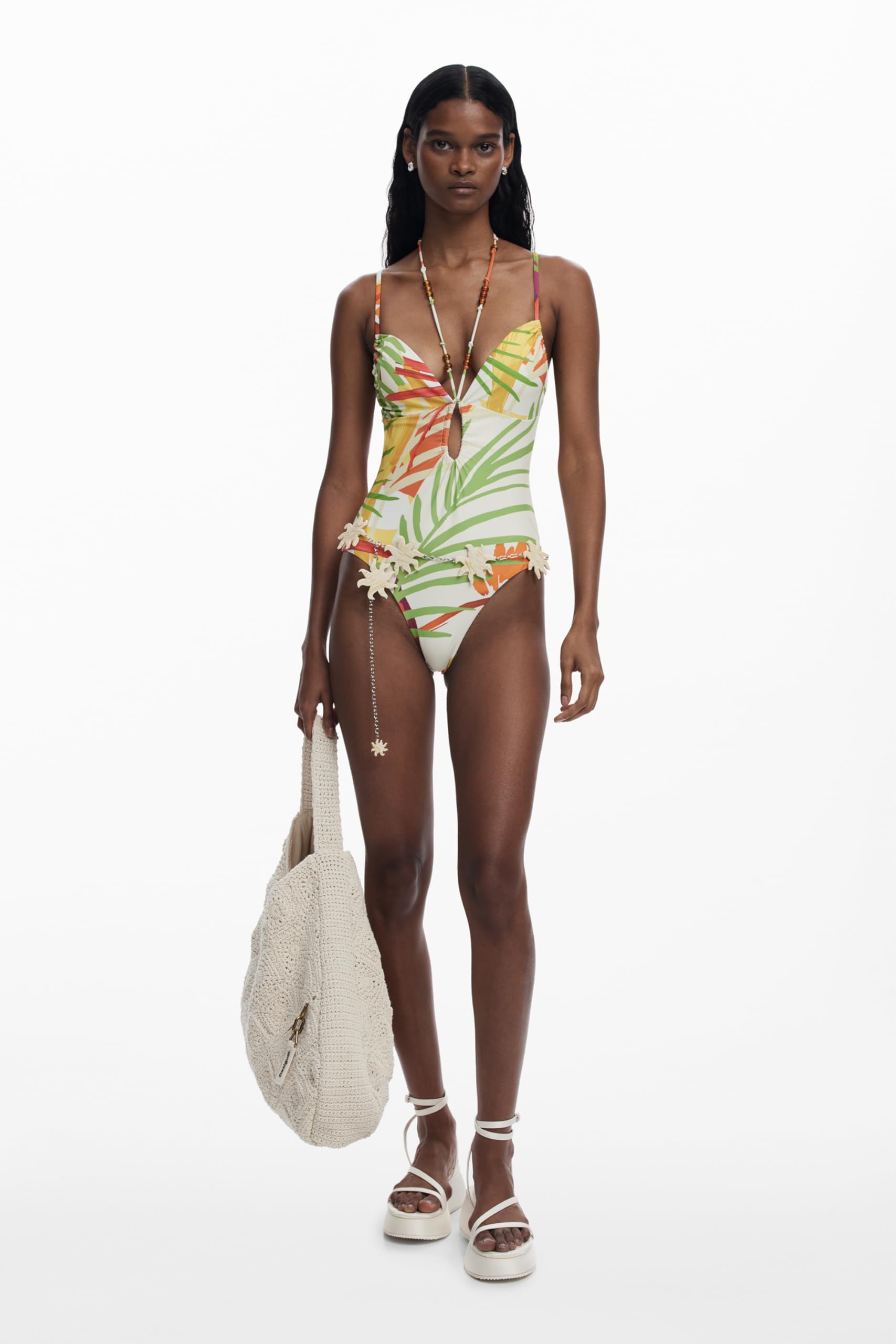 Desigual Swim_Belize Tropi jednoczęściowy strój kąpielowy damski, biała, M