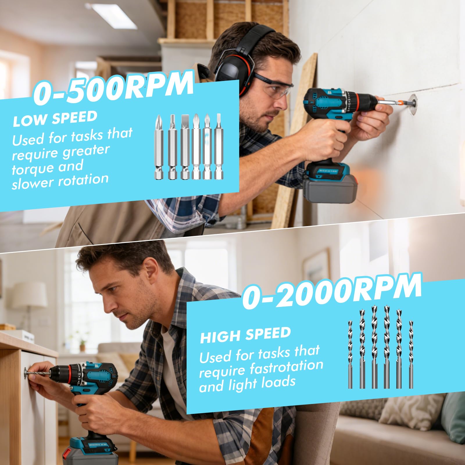 Perceuse Visseuse Sans Fil compatible avec Makita 18V Batterie, Visseuse Devisseuse Sans Fil avec 24 Accessoires, 23+1 Couples, 2 Vitesses (batterie et chargeur non inclus)