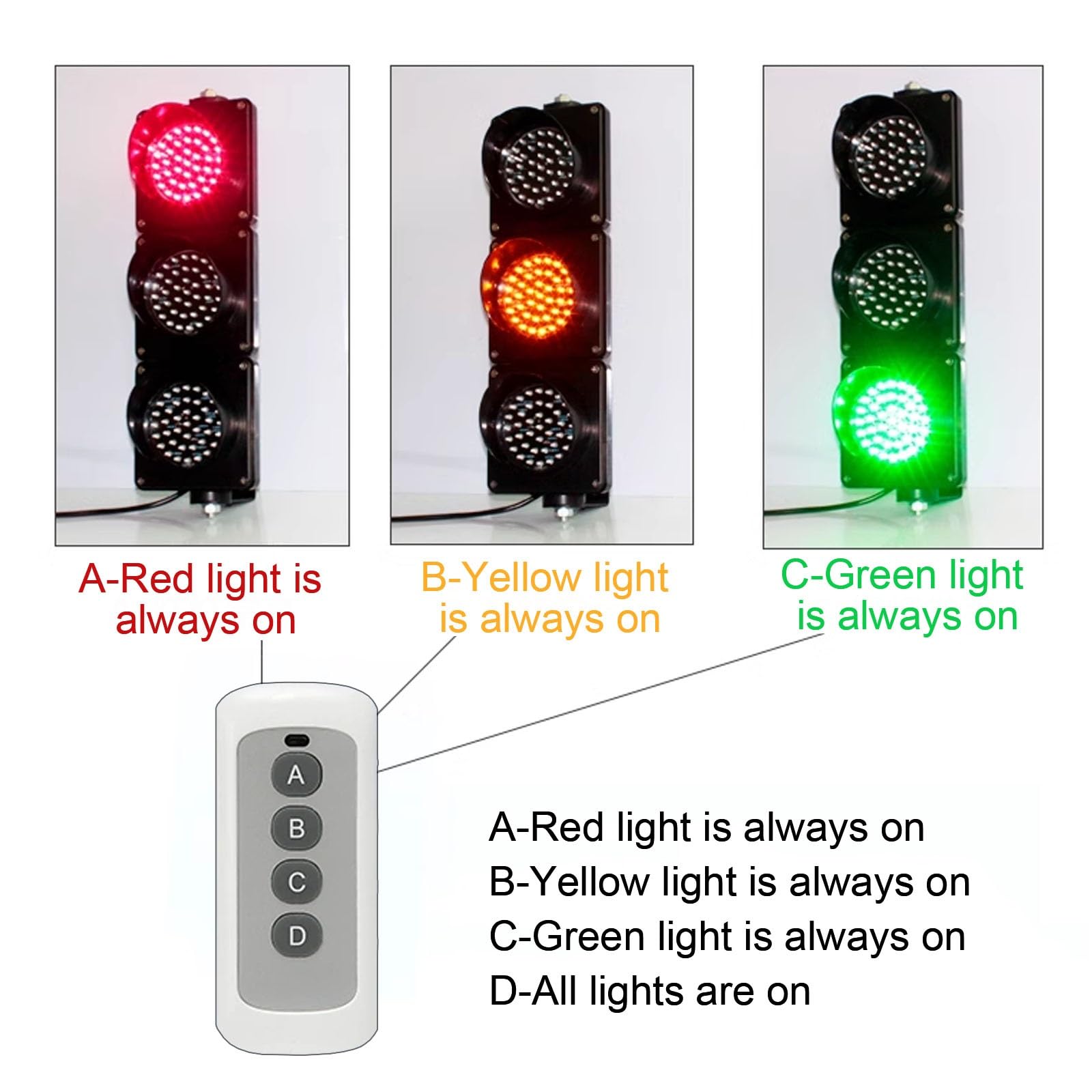 Feu de Signalisation avec Télécommande, Feu de Feu Tricolore Industriel à LED, Boîtier PC, Feux Stop et Marche, Extérieur Étanche IP65, Plug & Play(Remote control 1000m)