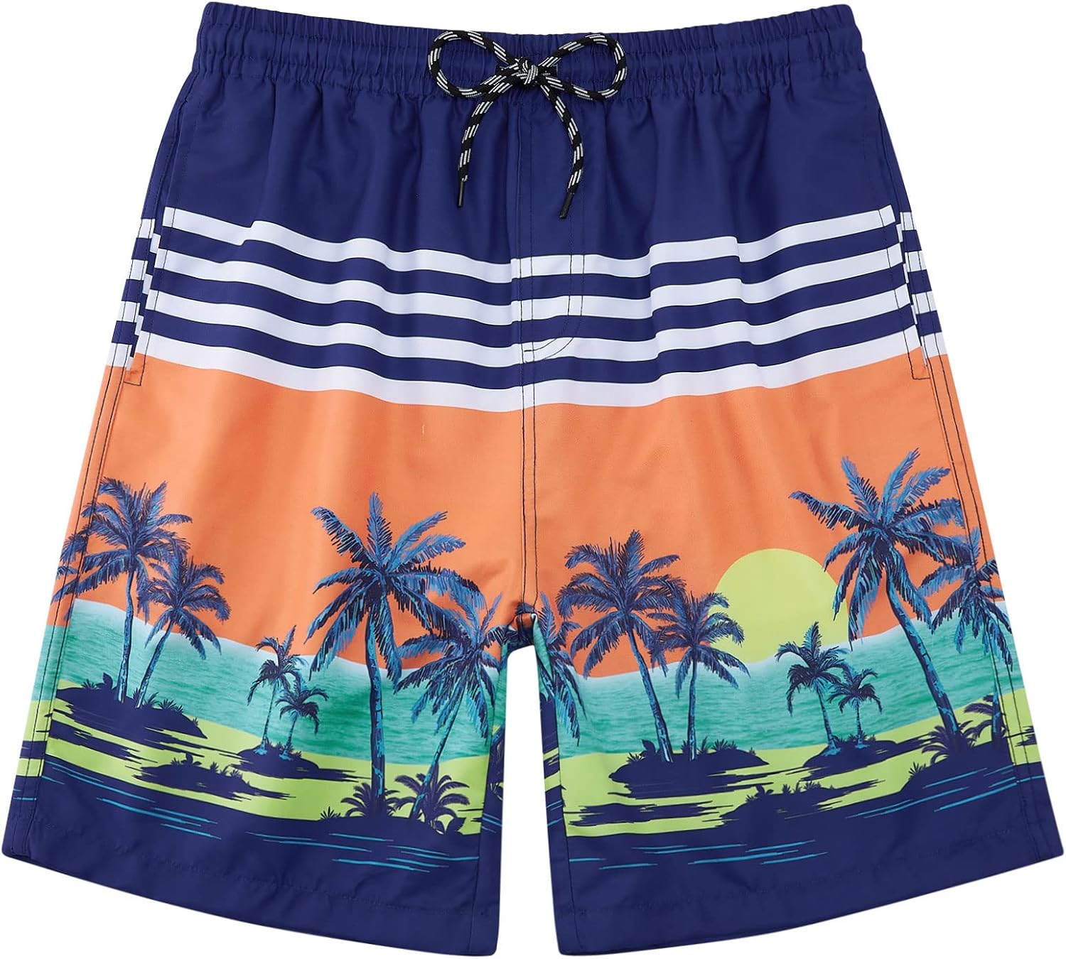 Belovecol Big Kids Bathing Suits Stripe Style Coconut Tree 3D Swim Trunks Beach Quick Dry Board Shorts Summer Swimming Shorts with Drawstring Mesh Lining Size 14 16: Clothing, Shoes & Jewelry
