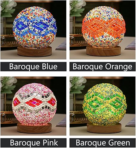 Miniatura 4 de Lámpara de mesa turca (4.7 pulgadas de profundidad x 5.2 pulgadas de alto), lámparas de mosaico de vidrio con base de madera, lámparas de noche de