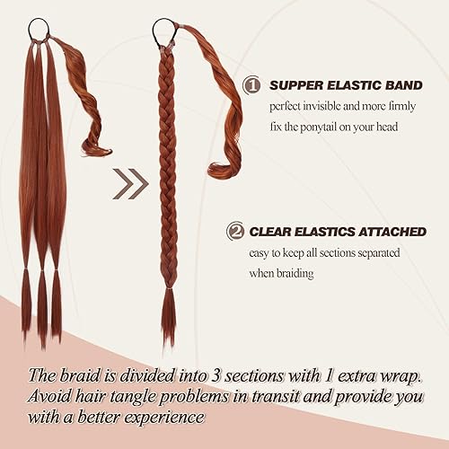 Miniatura 162 de BARSDAR 30 Inch Long Braided Ponytail Extension with Hair Tie - Straight Sleek Wrap Around Brown Braided Ponytail Hair Extensions - Synthetic Pony