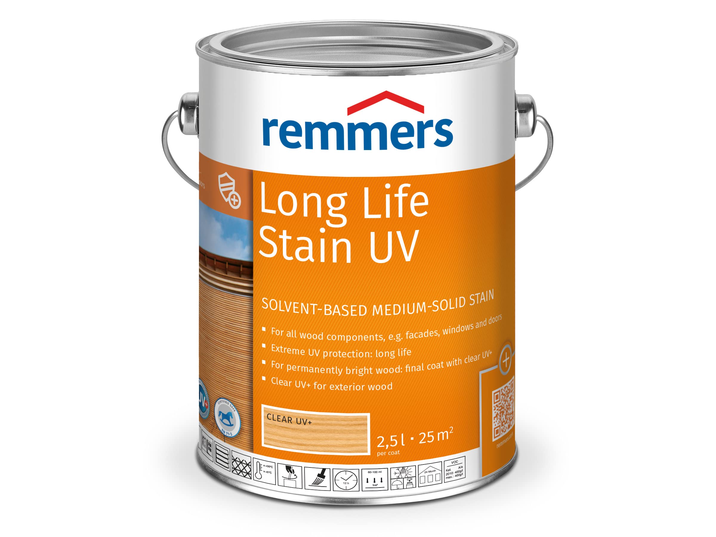 Remmers Long Life Stain UV Clear UV+, 2,5 litres, Solvent-Based Wood UV Protection for Exterior use, high UV Protection Also for Light Shades and colourless UV+, Block-Resistant, Weather-Resistant