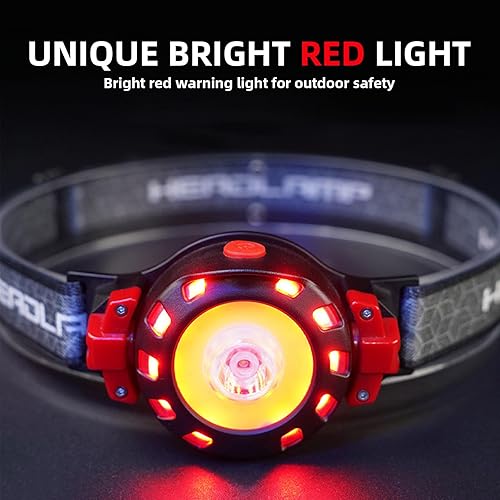 Miniatura 3 de Linterna frontal recargable, lámpara de cabeza con luz roja, linterna LED ligera, luz de cabeza impermeable súper brillante para acampar, correr,