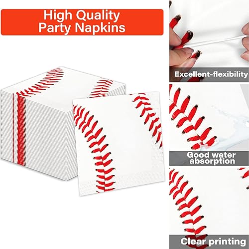 Miniatura 3 de 200 platos de fiesta de béisbol, servilletas, suministros de béisbol, decoraciones de cumpleaños, vajilla de papel desechable, juego de vajilla de