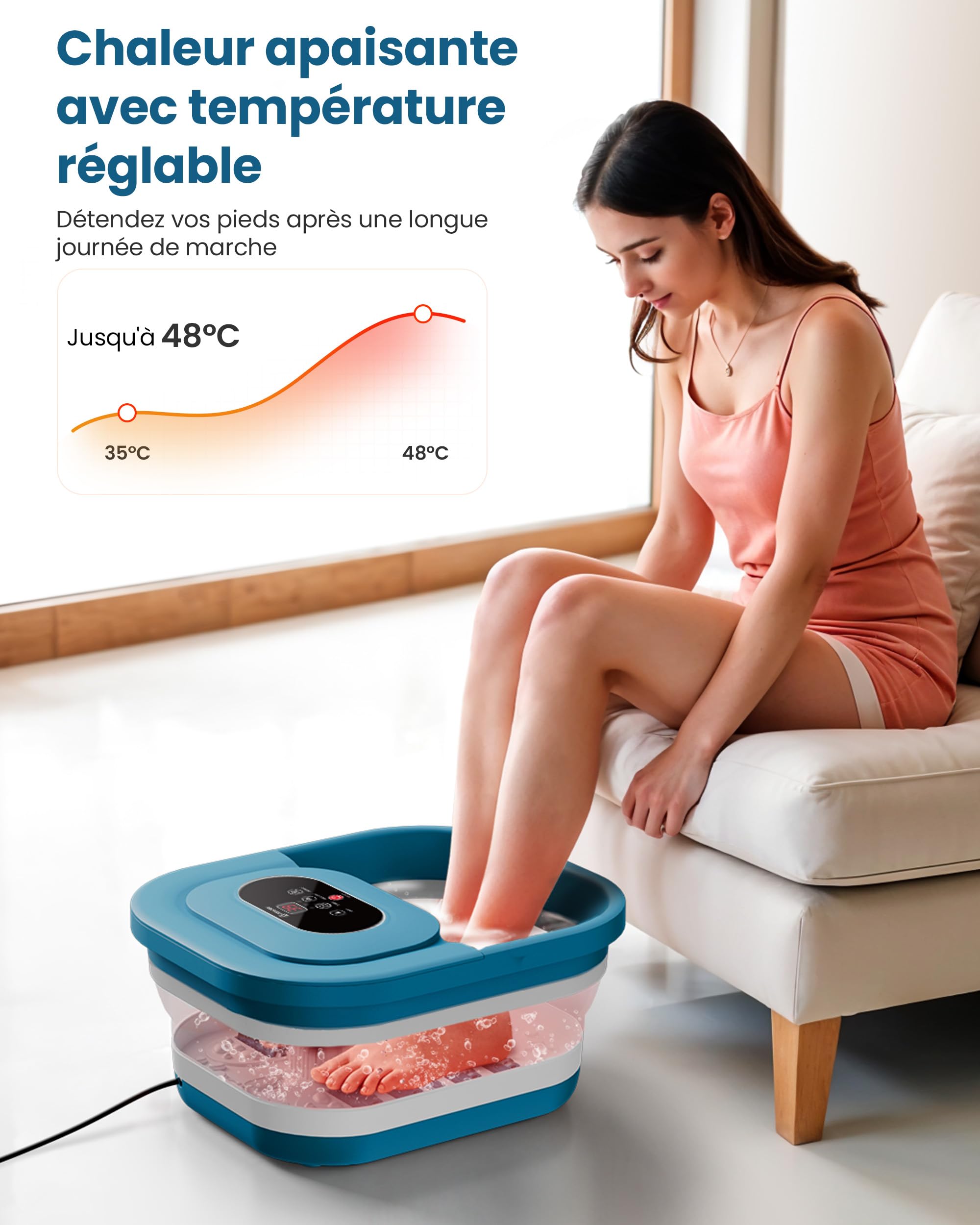 COMFIER Fußsprudelbad mit Massage und Heizfunktion | Faltbares Fußmassagegerät |Vibration & Sprudelfunktion |Timer|Pediküre Bimsstein|35℃-48℃|Fußbad mit 8 Shiatsu-Rollen (Schwarz)