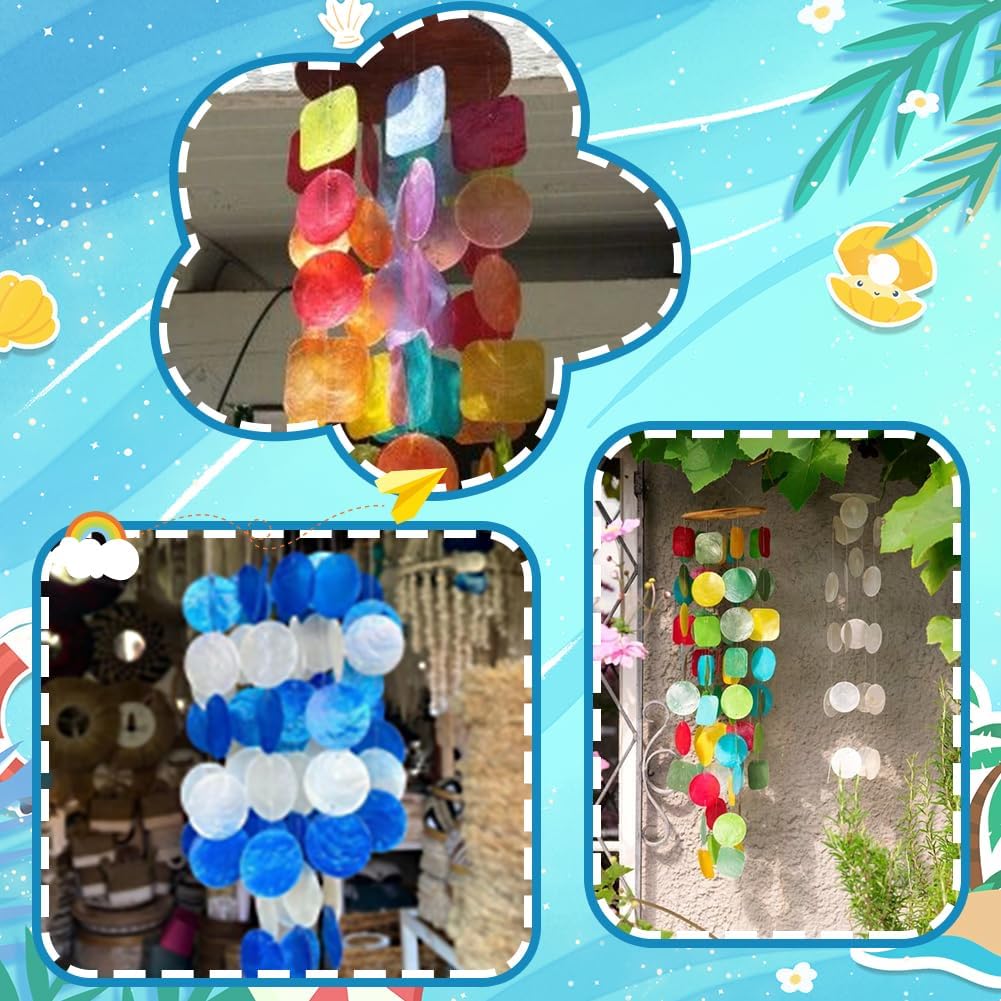 1 Box 48Pcs 12 Styles Round Shell Pieces Shell Connector Charms Summer Colorful Square 2 Holes Natural Capiz Dangle Beads Link Connectors for Jewelry Necklaces Bracelets Wind Chime DIY Crafts