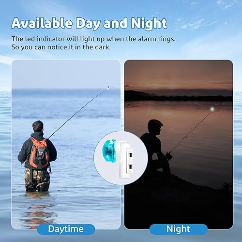 Miniatura 2 de Indicador de alarma de mordedura de pesca mejorado, campana de alerta de sonido electrónica sensible con luz LED, clip en la punta de caña de pescar