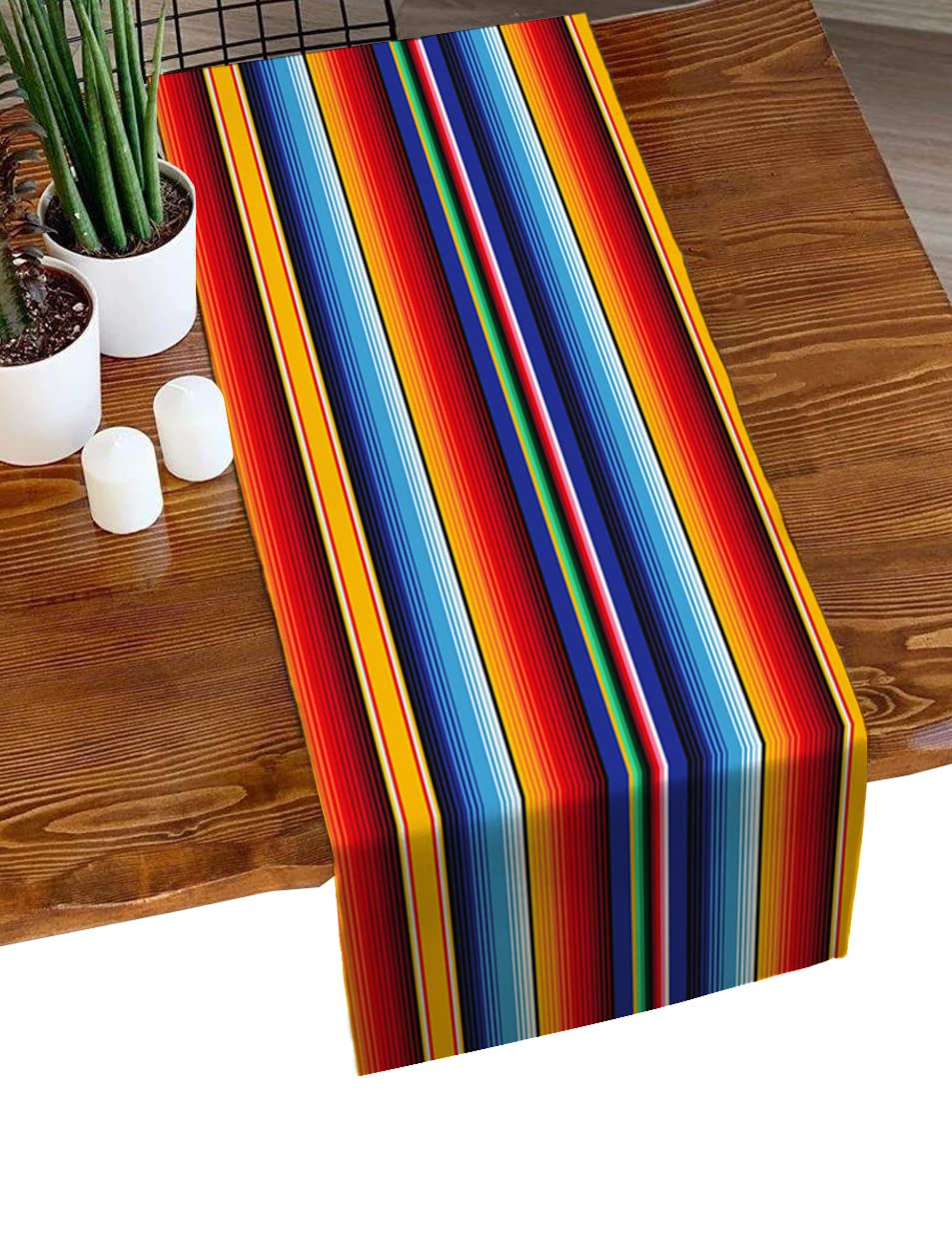 Amaze-Home Table Runner 36 inches Long Ethnic Mexican Dresser Scarves Cotton Linen Table Runners Colorful Rainbow Stripes Short Table Runner Table Setting Decor for Kitchen Dinner Party Wedding