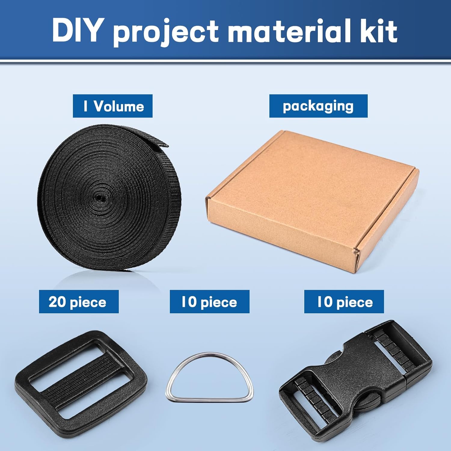 3/4" Buckles and Straps Set: 10 Yards of Thick Nylon Webbing, 10-Pack Quick Side Release Adjustable Plastic Buckles, 20 Tri-Glide Slide Clips 10 Metal D Rings (3/4 Inch Combo Set) - Image 7