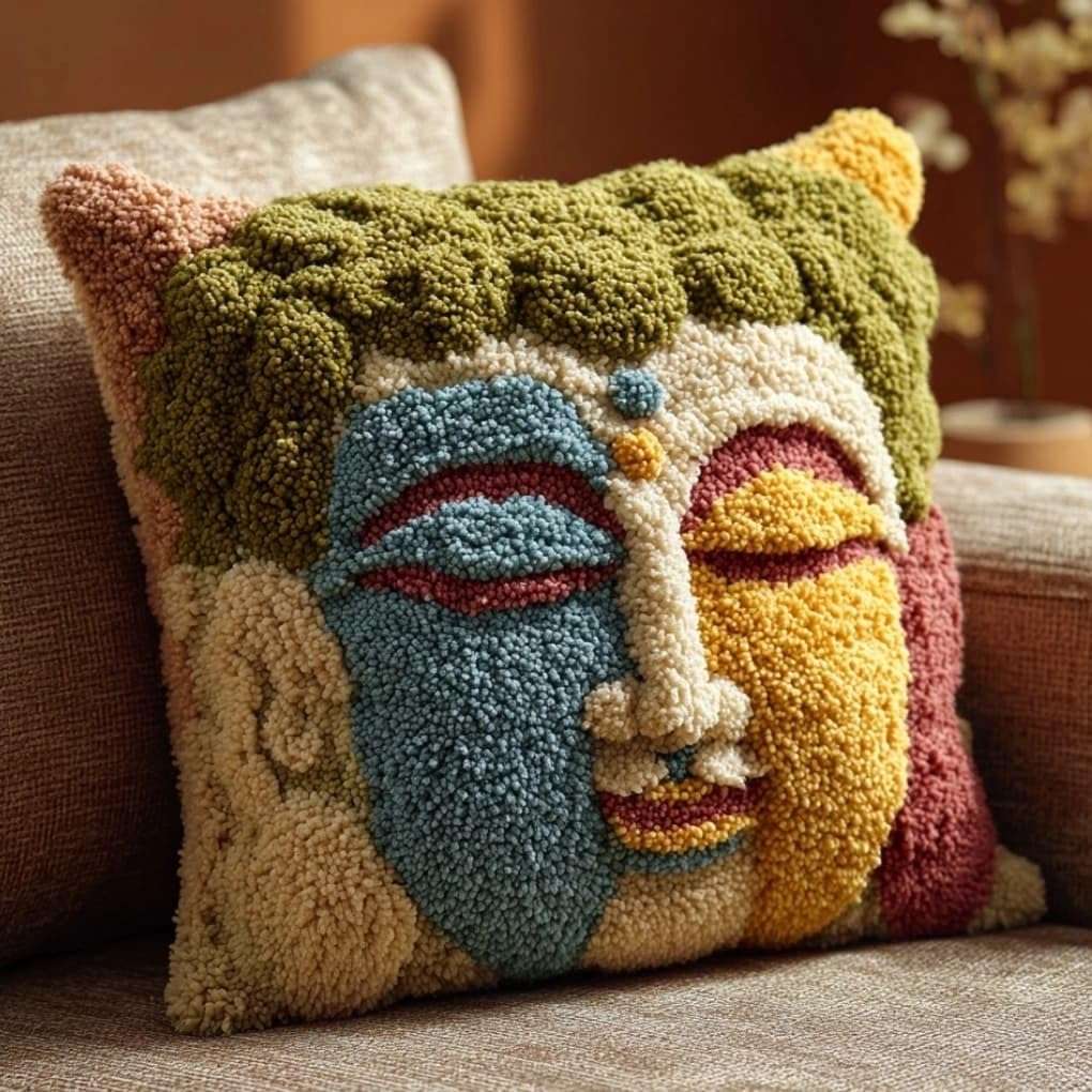 AxiangziK Latch Hook Cushion Kit,Figure DIY Throw Pillow Cover 43X43Cm