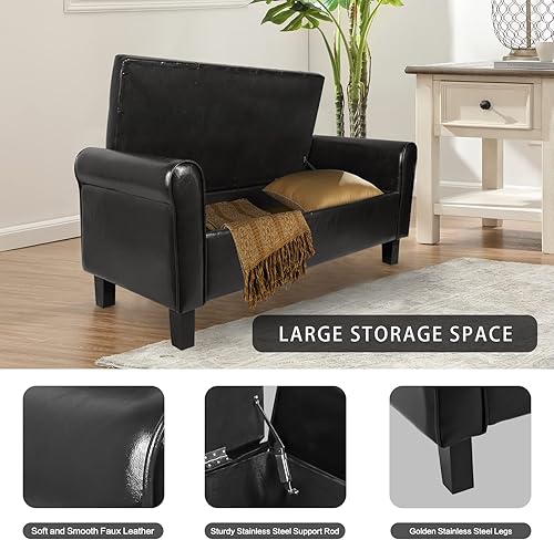 Miniatura 5 de Babion Banco de almacenamiento para el extremo de la cama, banco otomano de almacenamiento de piel sintética con botones de 51 pulgadas, banco de