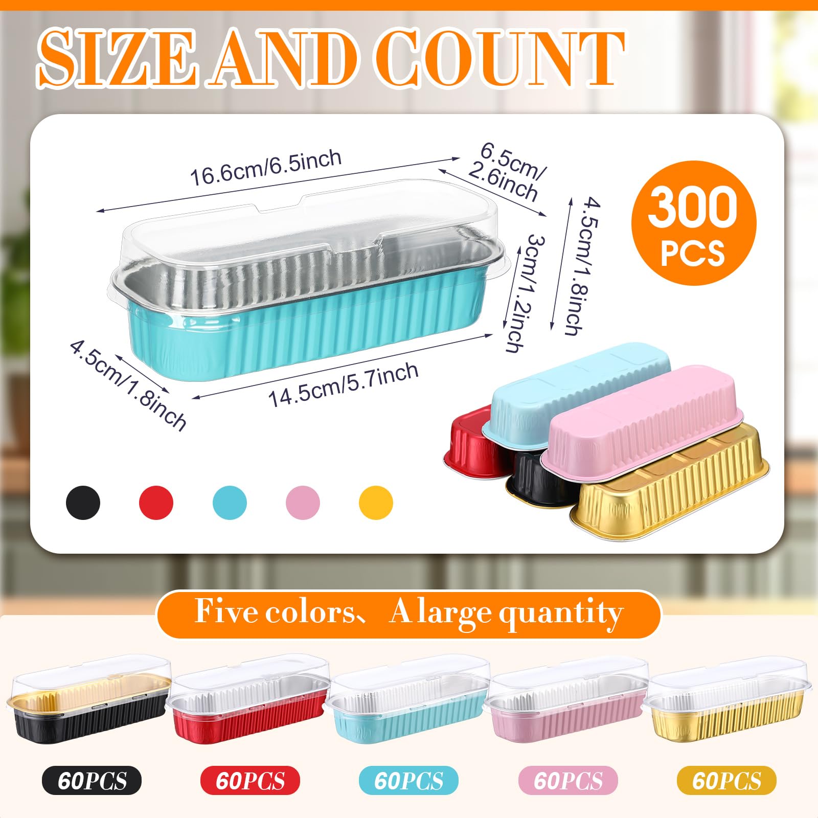 Qunclay 300 mini moldes de papel de aluminio con tapas desechables de 6.75 onzas con tapa, moldes rectangulares para hornear para fiesta de graduación, cupcakes, pan, magdalenas, pastel de queso