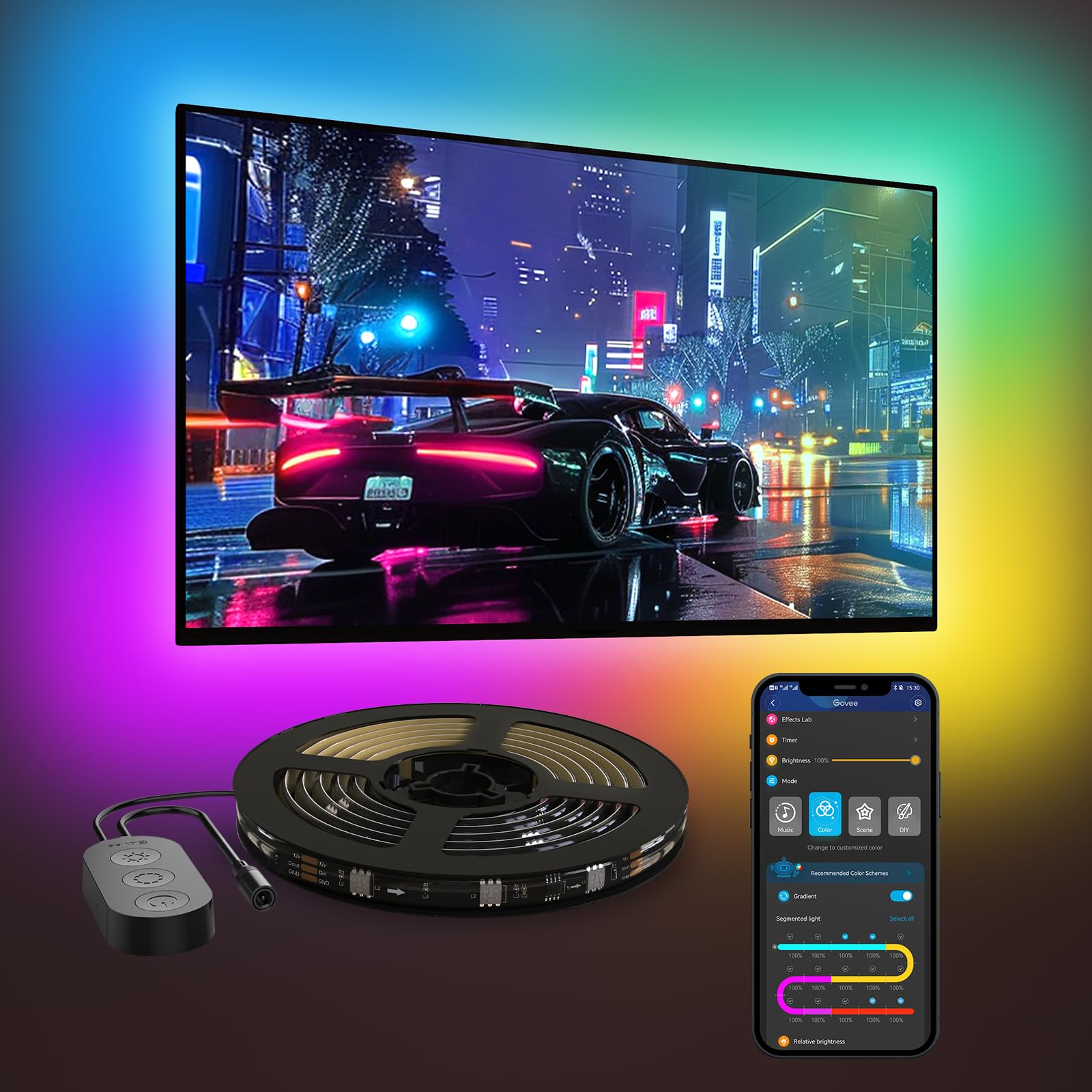 Govee LED TV Hintergrundbeleuchtung 4,6M, RGBIC LED Streifen für 70-80-Zoll TVs, Steuert durch Bluetooth und Wi-Fi, Funktioniert mit Alexa & Google Assistant, 11 Musikmodi, 219+ Szenenmodi