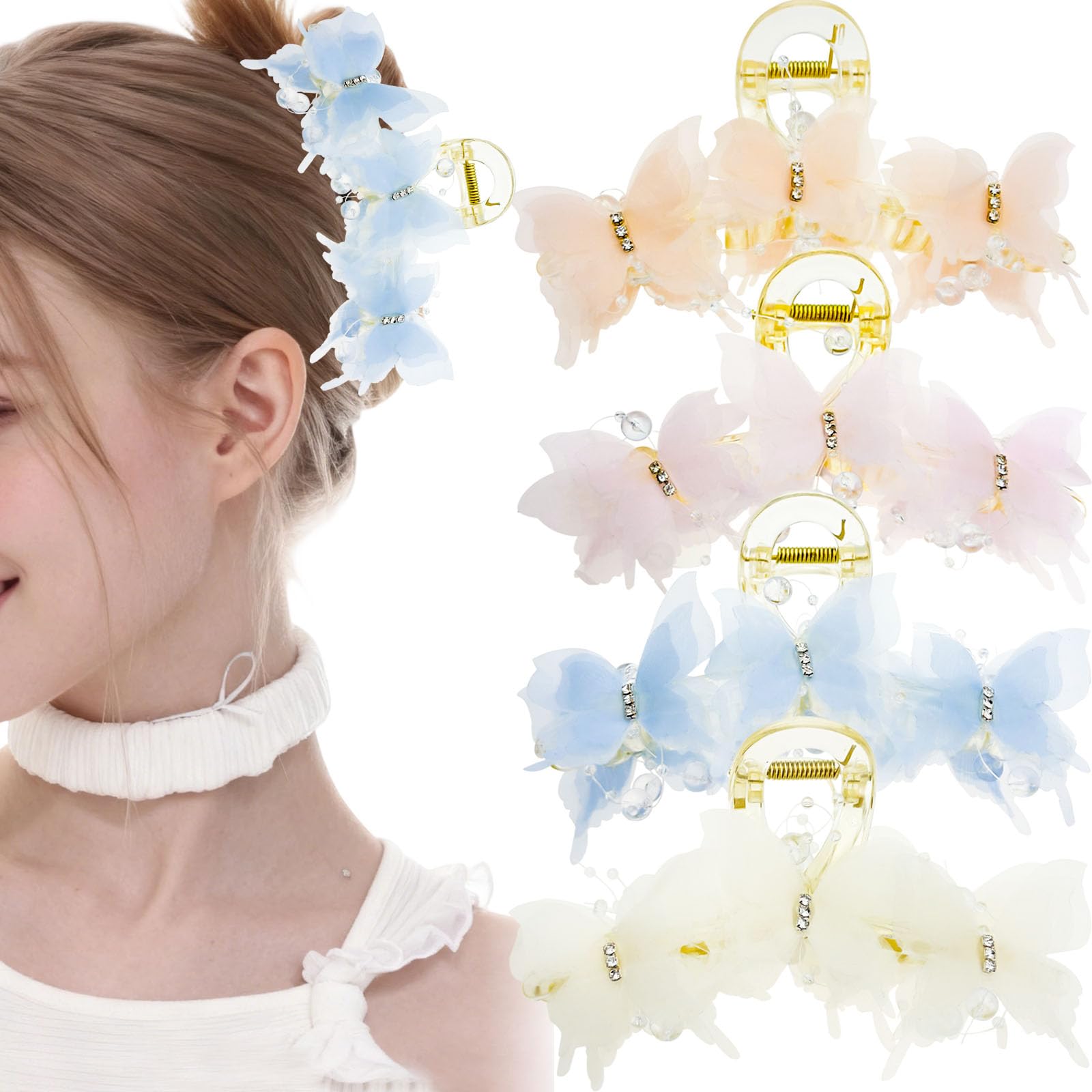 Photo 1 of ***ONLY TWO PIECES**
4PCS Elegant Butterfly Hair Clips, Rhinestones Pearl Non-Slip Claw Clip Hair Barrettes Clamps Accessories for Long Thick Thin Curly Hair Styling Essentials