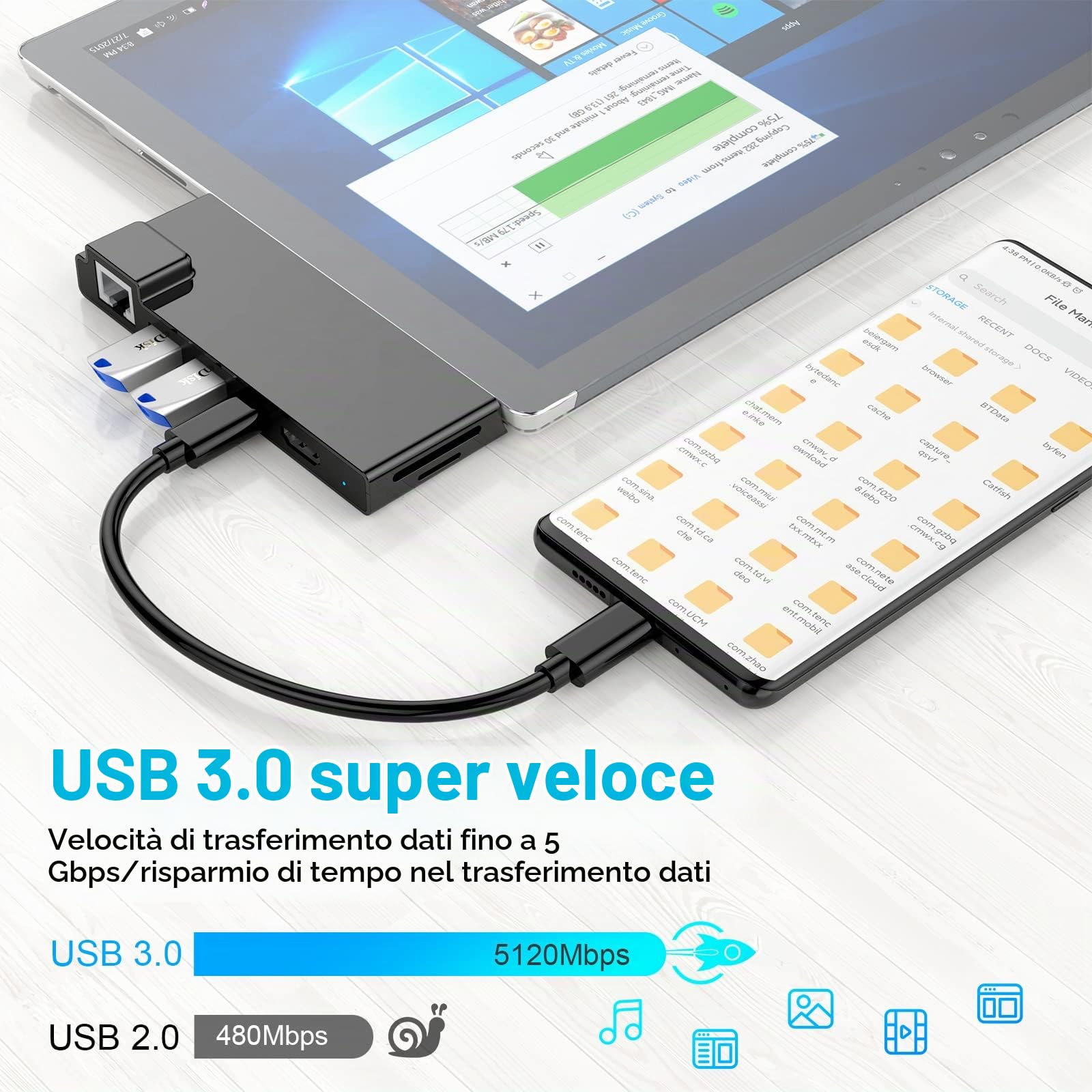 Surface Pro 7 Hub, Rocketek 7-in-1 Microsoft Surface Pro 7 dock con HDMI 4K / 60Hz, Adattatore Ethernet 1000M, PD 60W Type-C Caricare, slot SD/TF, 2 porte USB 3.0 - solo per Surface Pro 7