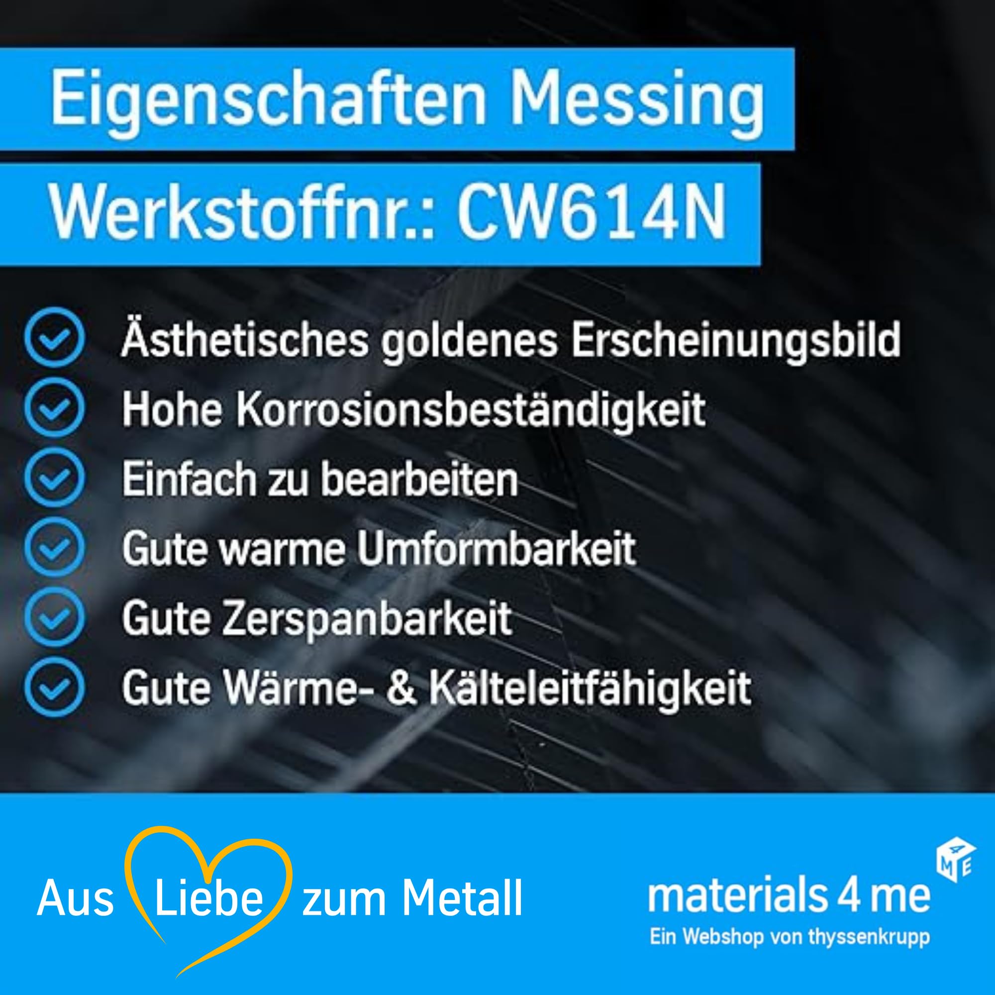 thyssenkrupp Vierkantstange Messing 10x10 mm – 2450 mm | Vierkantprofil Vollmaterial | Messing Vierkantstab | präzise, stabil & vielseitig einsetzbar | Werkstoff: CW614N