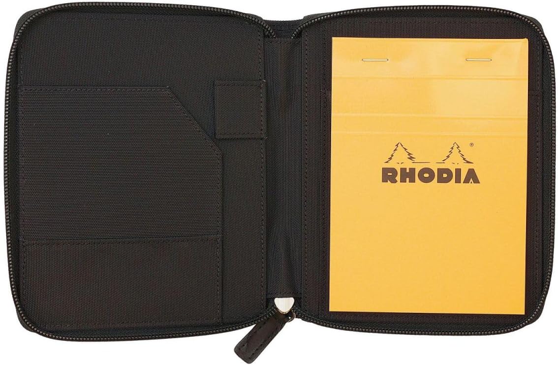 Rhodia RHODIA cf13robk Notepad, Round Zip Case, No. 13 (A6), Black, Block Rodia No. 13, Orange Included, 80 Sheets, 0.2 inch (5 mm) Grids