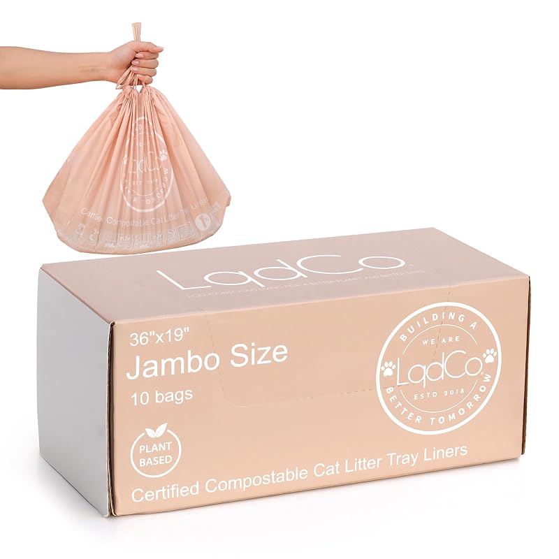 Forro Compostável para Caixa de Areia de Gatos LqdCo Jumbo XL com Cordão e Aroma de Lavanda – Pacote com 10