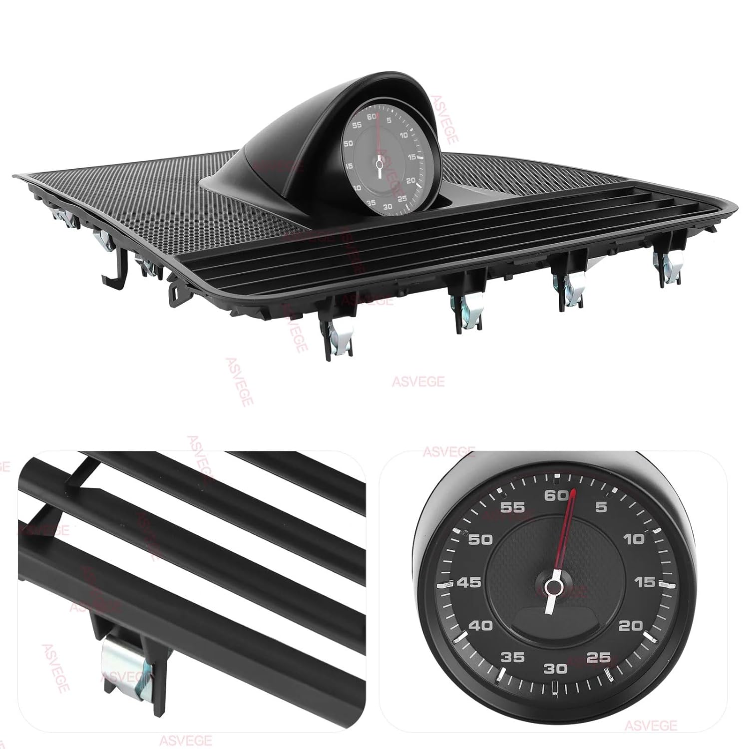 Dash Clock Instrument Panel Upper Cover with Stopwatch Upgrade Fit for Porsche Panamera 971 2017 2018 2019 2020 2022 2023 (Black Cover & Black Stopwatch)