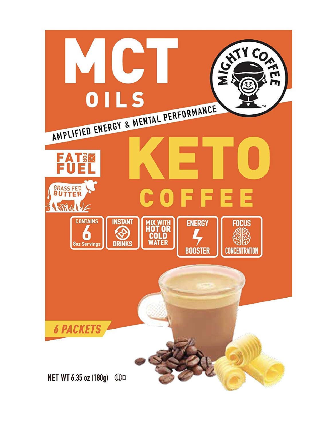 Mighty Coffee Keto Coffee, (6) Packets In Each Box (2 Boxes)