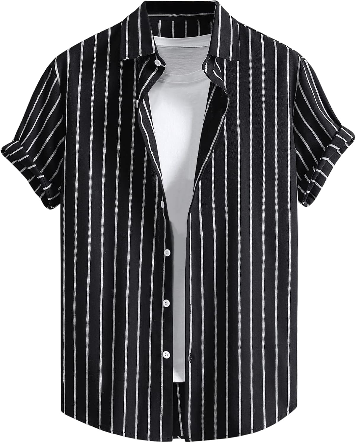 Floerns Men's Striped Shirts Casual Short Sleeve Button Down Shirts