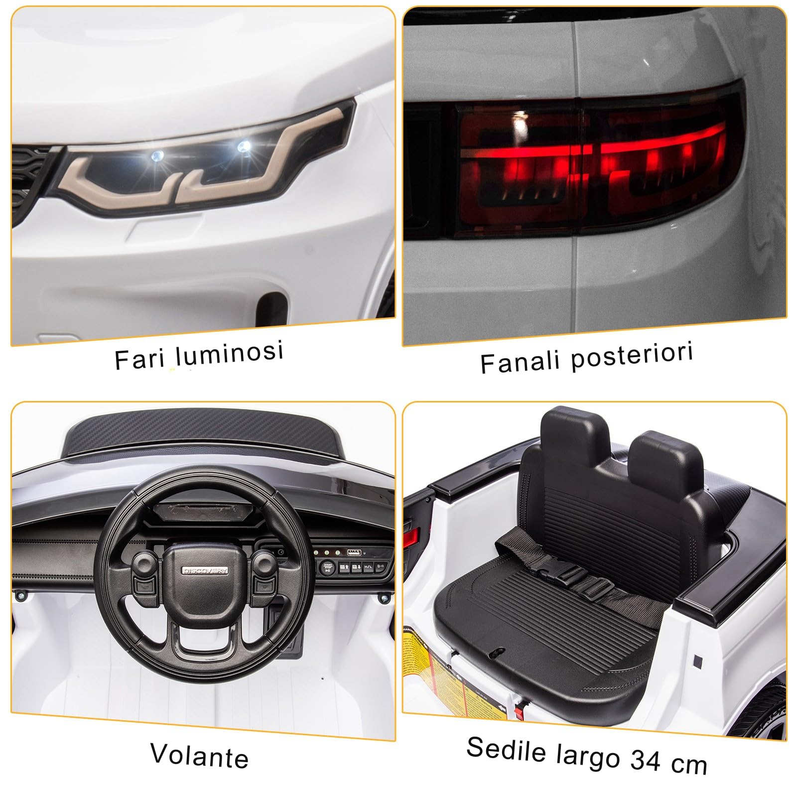 LALAHO Mcchina Elettrica Per Bambini LAND ROVER Discovery Sport 12V con Doppi Motori, 3-5km/h Auto Elettrica per Bambini 3-5 Anni, Sospensioni, MP3, Telecomando (Bianco)