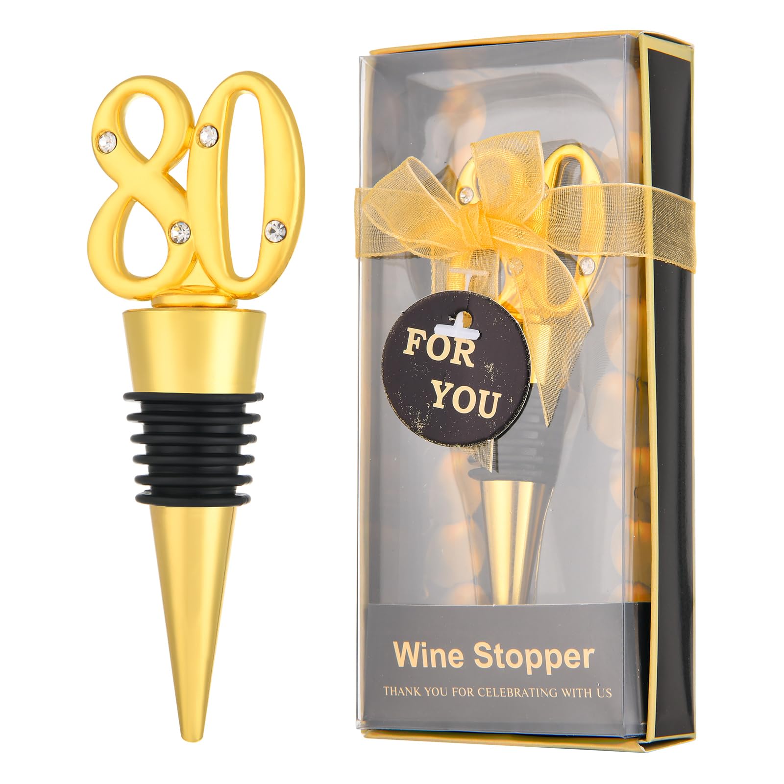 12 PCS Wine Stopper Party Favors 80th Anniversary Party Gifts Black and Gold 80 Birthday Party Gifts Souvenirs Decorations for Guests
