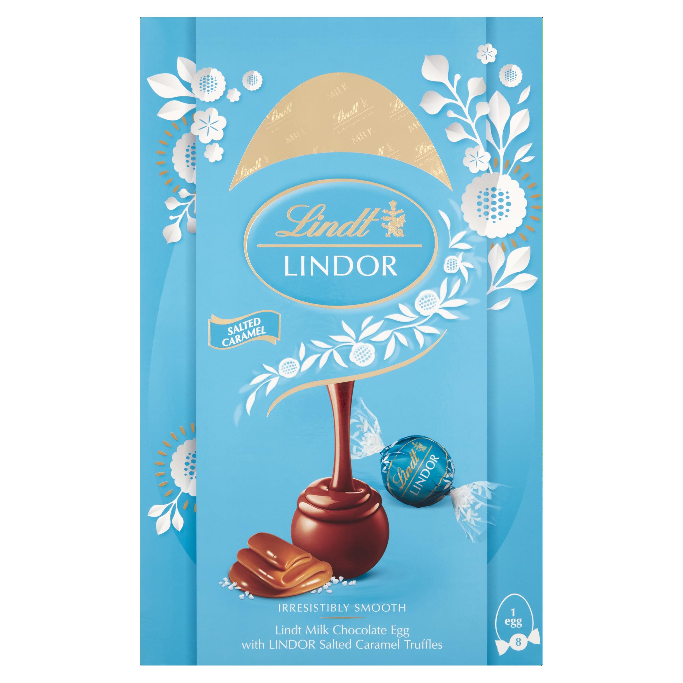 Lindt Lindor Milk Chocolate Easter Egg with Lindor Salted Caramel Truffles 260g