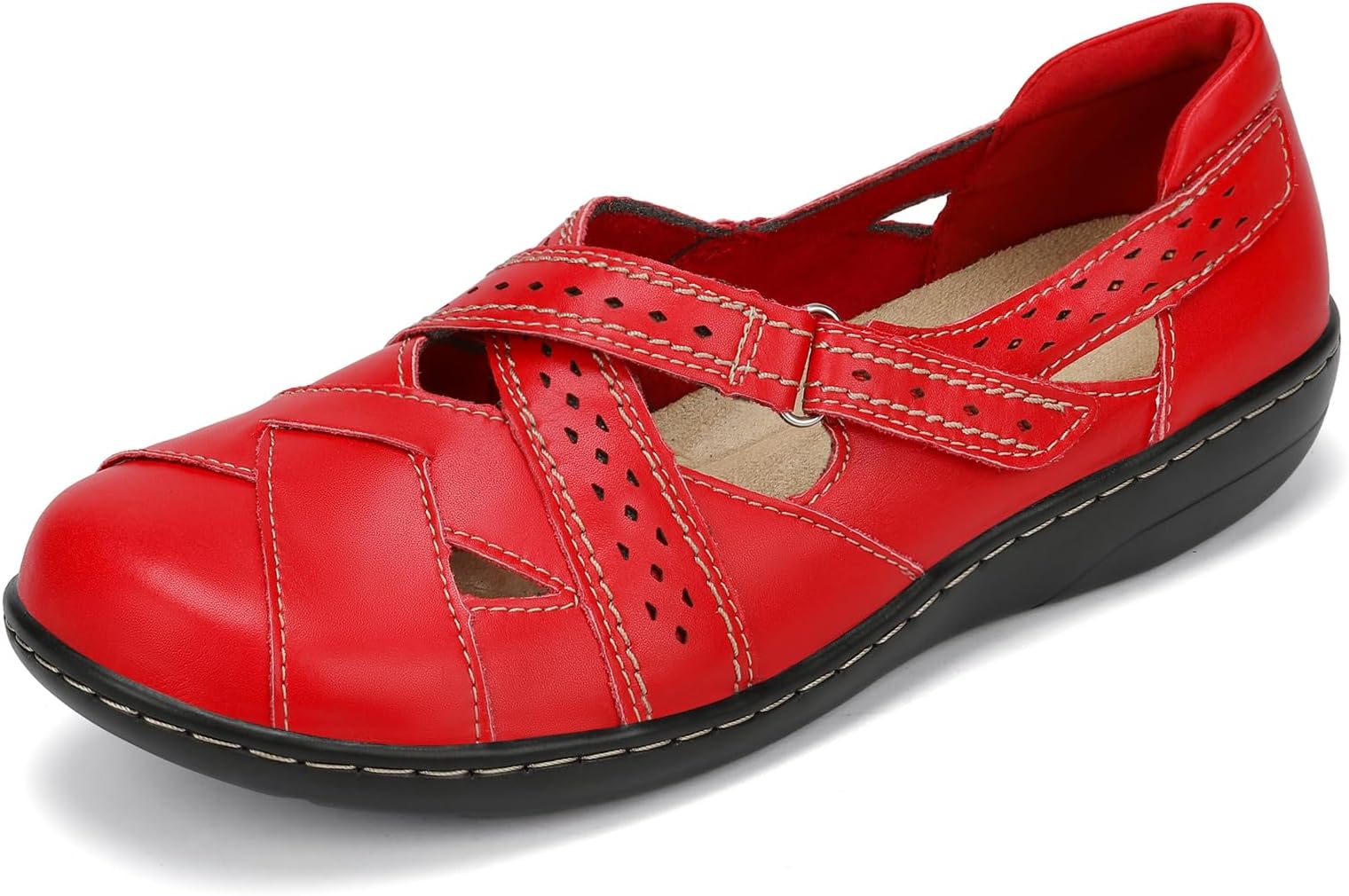 AhicoWomen's Classic Leather Loafer Comfort Soft Flats Fashion Casual Leather Sandal Closed Toe Walking Shoes for Daily Working