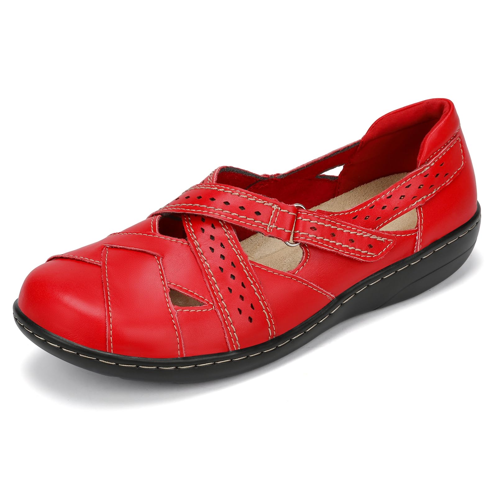 AhicoWomen's Classic Leather Loafer Comfort Soft Flats Fashion Casual Leather Sandal Closed Toe Walking Shoes for Daily Working