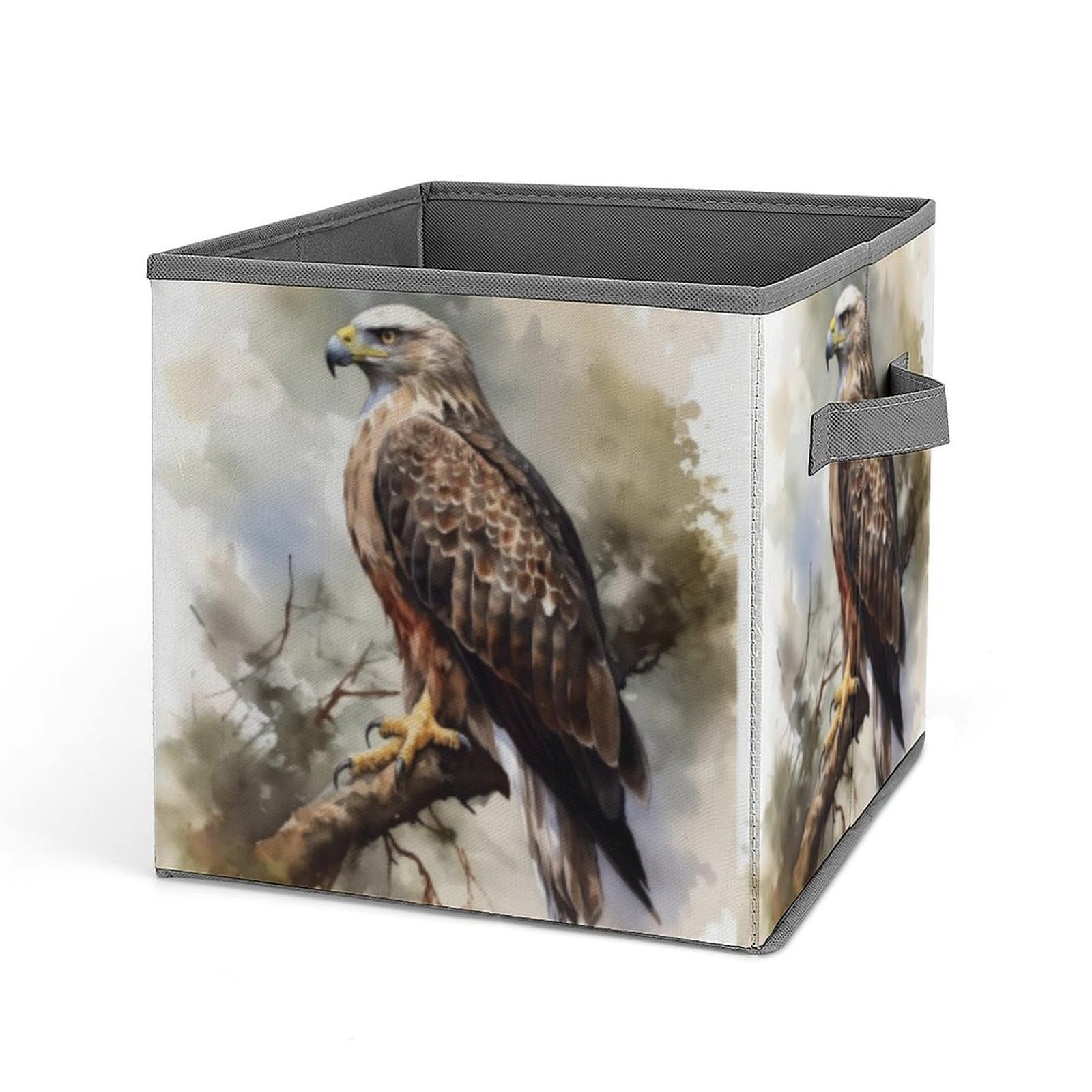 JTREHY Watercolor Of Hawk Sitting In The Tree Printed Foldable Storage Box, 10.6 Inches Fabric Storage Box for Wardrobe, Bedroom, Utility Room