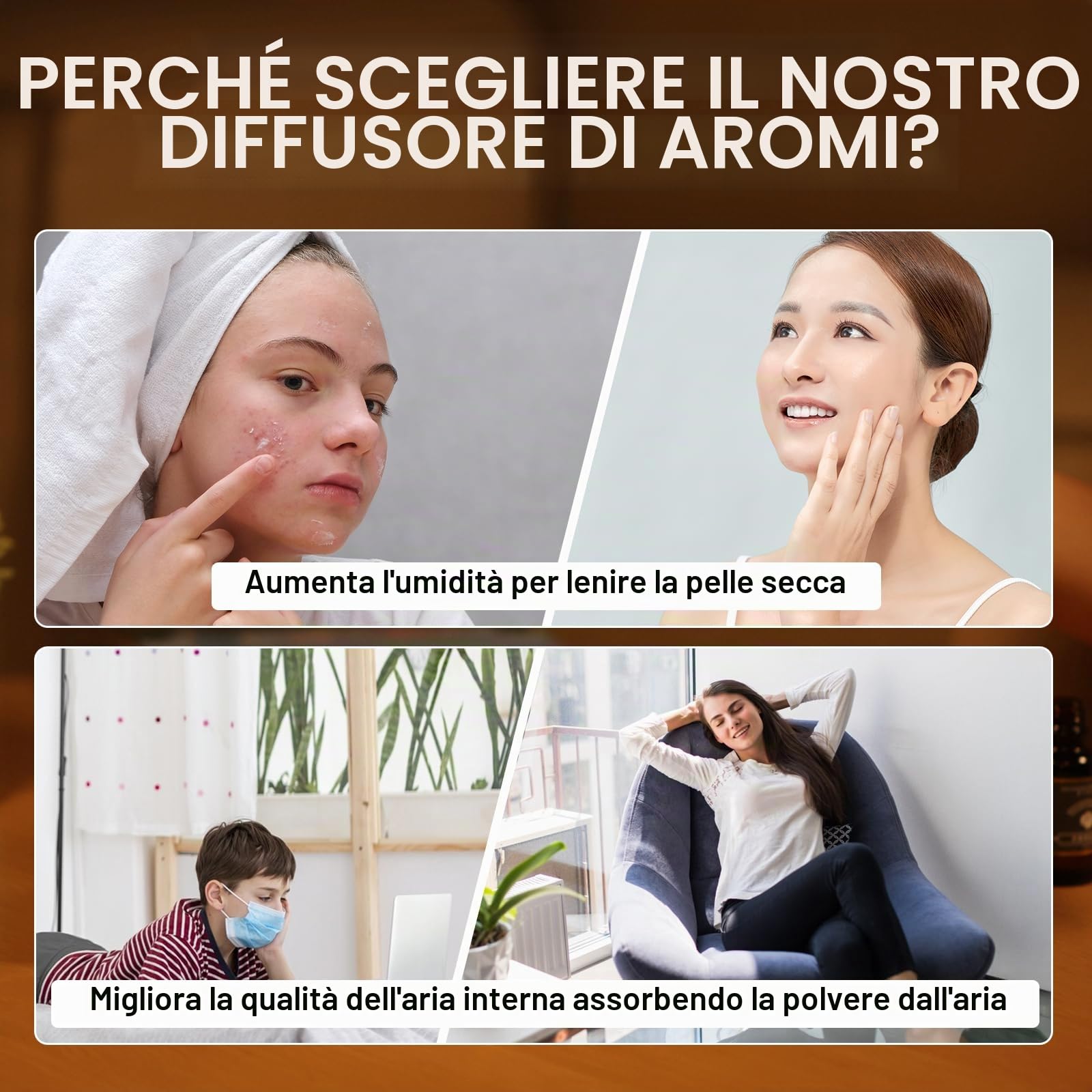Diffusore di Aromi 7 Colori Fiamma Camino Regolabile Umidificatore