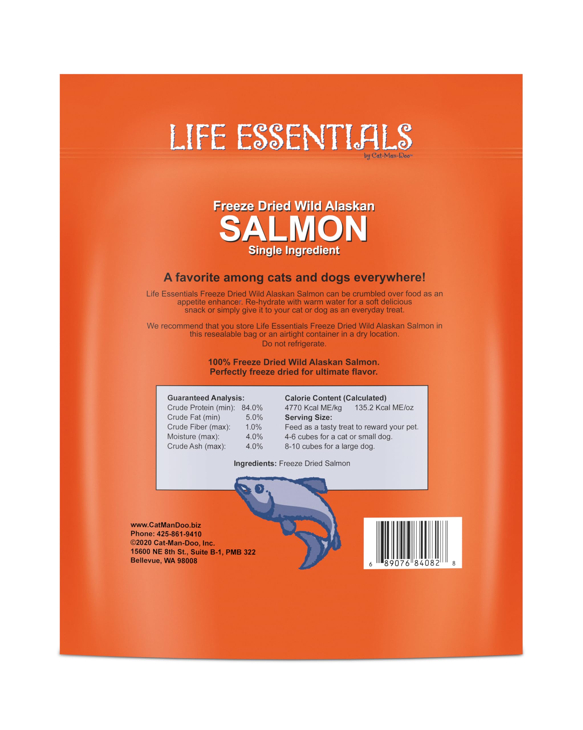 SUVELAM LIFE ESSENTIALS BY CAT-MAN-DOO All Natural Freeze Dried Wild Alaskan Salmon Treats for Cats & Dogs - Pojedynczy składnik bez ziarna przekąska bez dodatków lub konserwatorów, torba 5 uncji