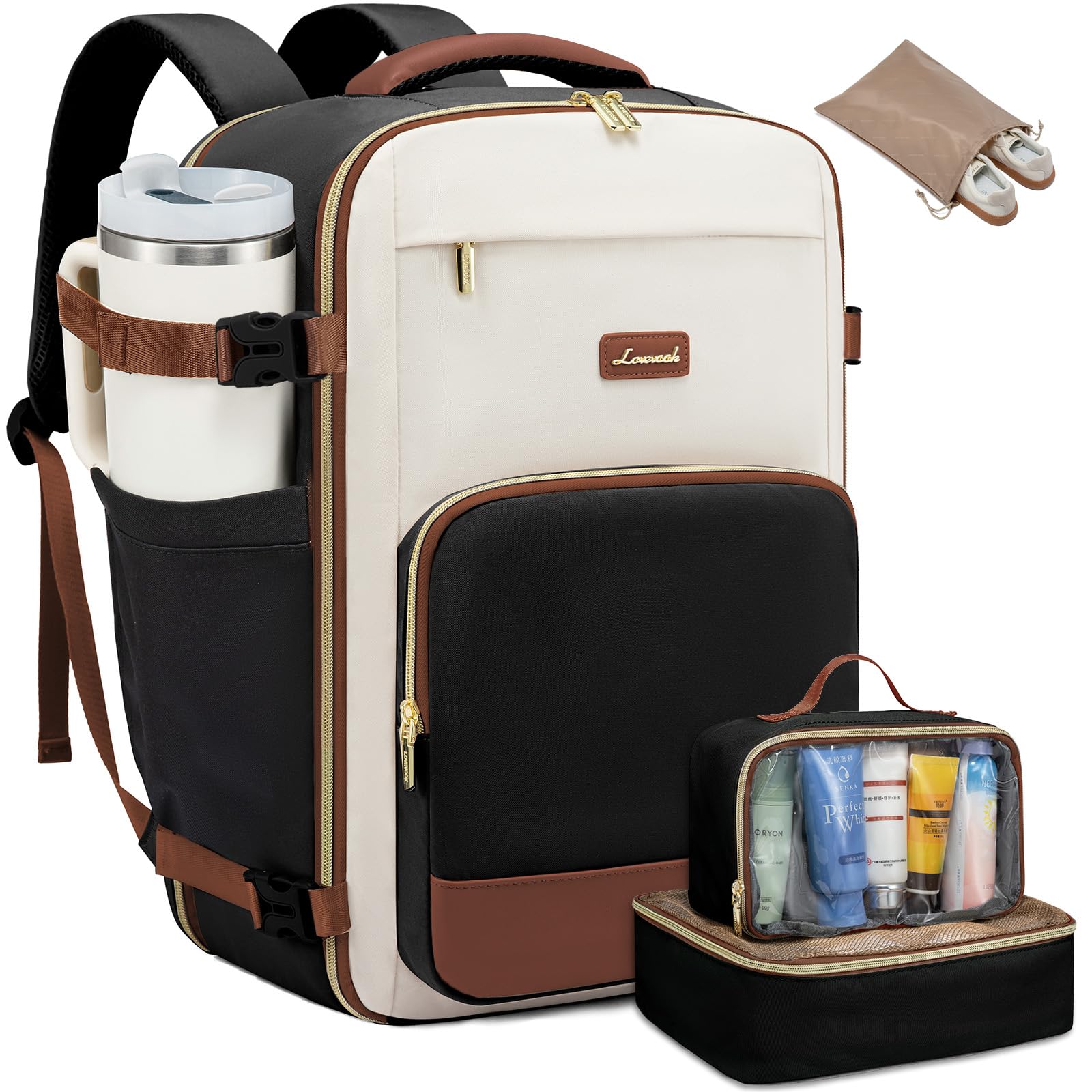 LOVEVOOK Handgepäck Rucksack, Rucksack Handgepäck Flugzeug, Groß Reiserucksack Damen Spritzwasserfest, Travel Backpack für Reise und Business, Urlaub Must Haves