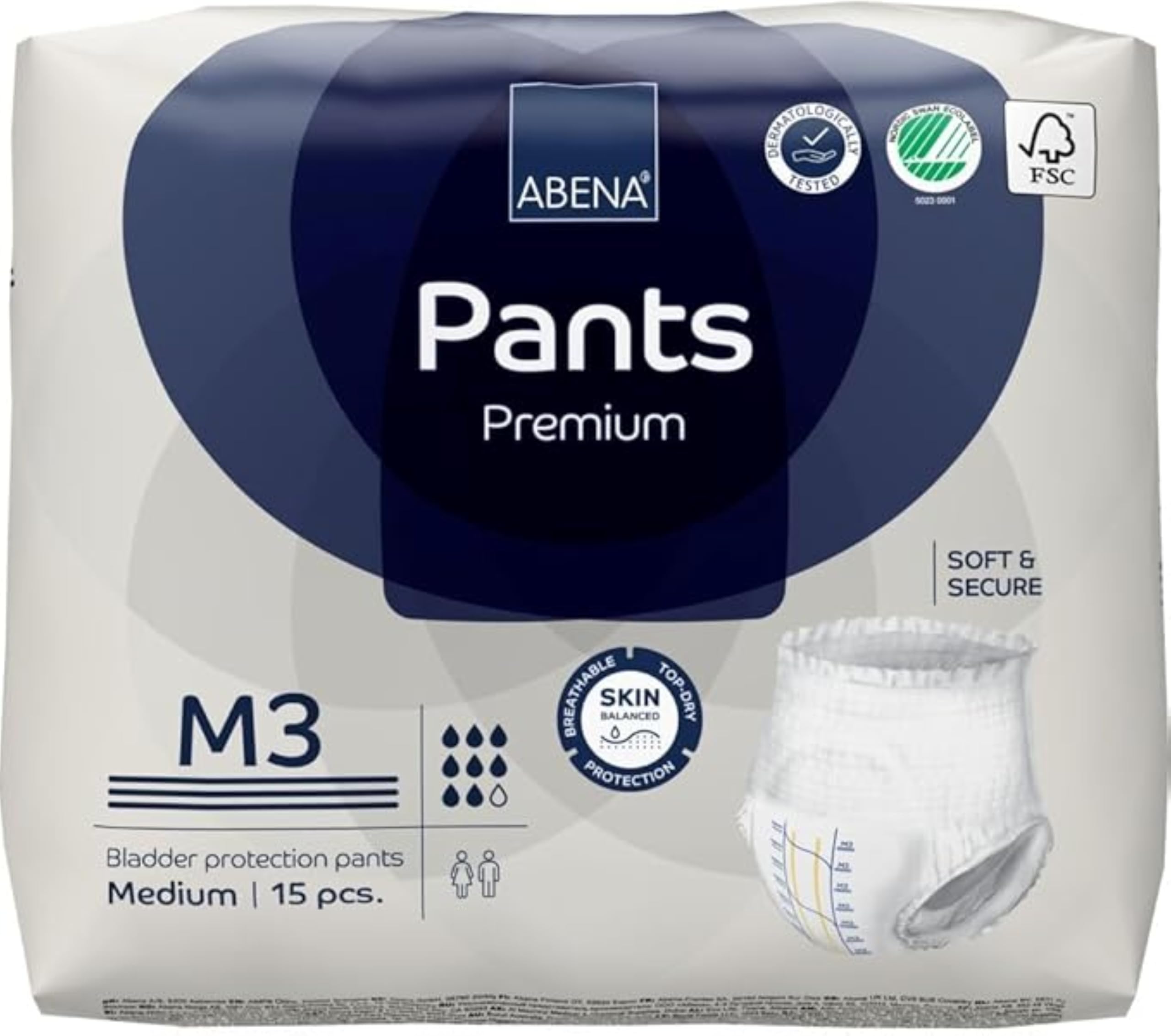 Pants Premium Pull-Up Incontinence Pants, Eco-Labelled Incontinence Pants for Men & Women, Discreet, Protective, Breathable, Comfortable, Medium 3, 80-110cm Waist, 2400ml Absorbency, 15PK