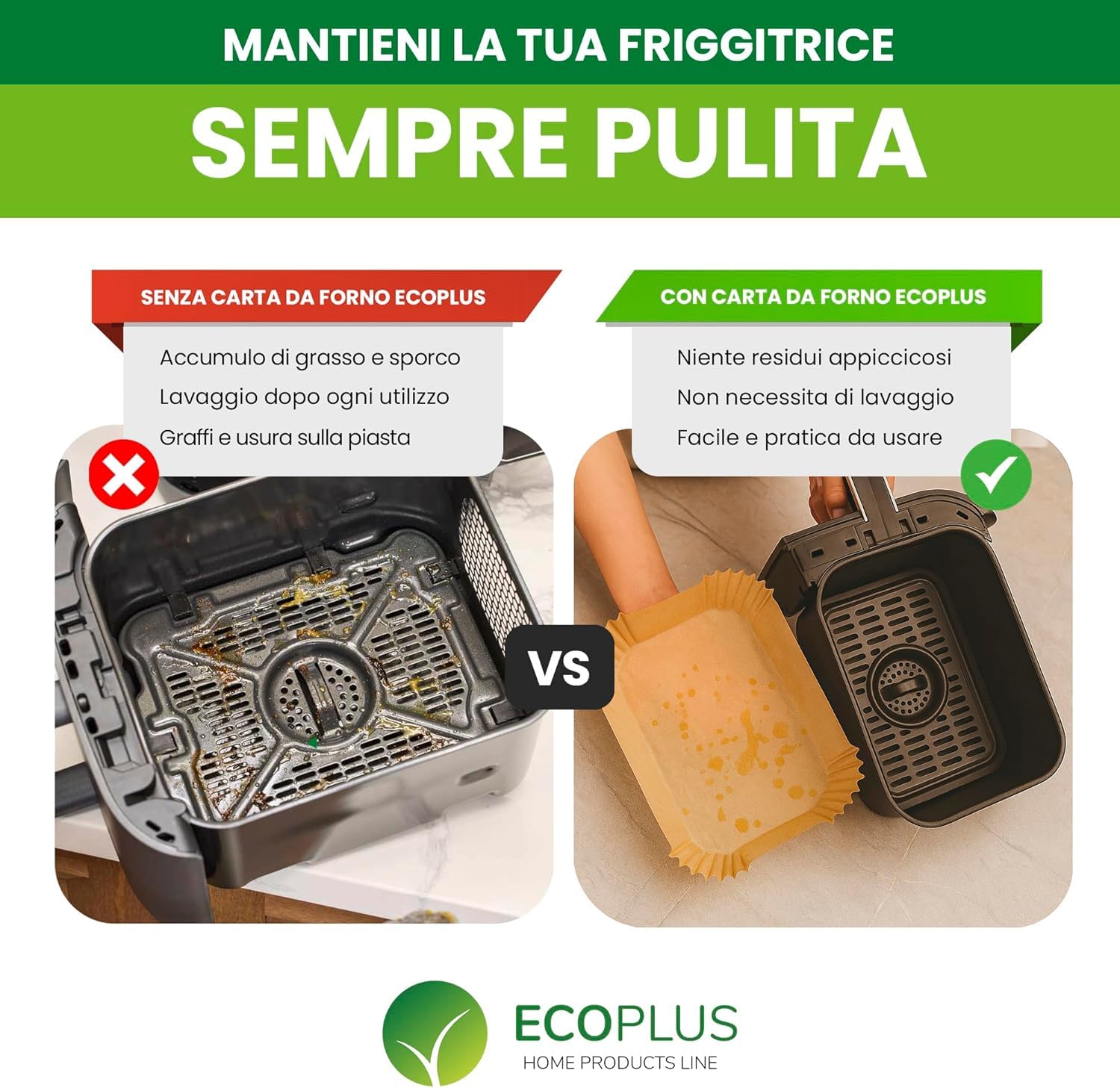 Carta Forno per Friggitrice ad Aria Rettangolare 22x14 cm – BPA Free, Antiaderente, Impermeabile e Resistente al Calore – Carta Pergamena Naturale per Air Fryer, Forno e Microonde