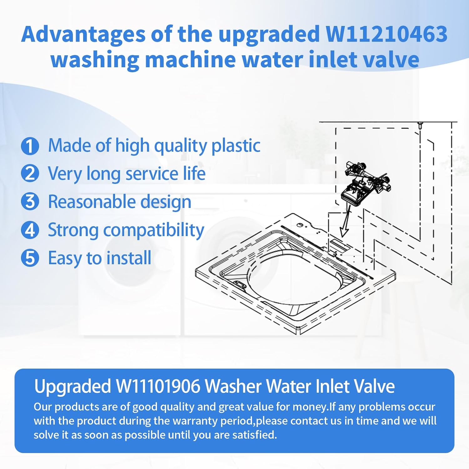 2026 Upgraded W11101906 W11210463 Washer Water Inlet Valve Compatible With Whirlpool Amana Crosley Maytag Inglis Roper Washing Machine Replaces W11210463 W10701461 W10869803 W11038696 AP6329219