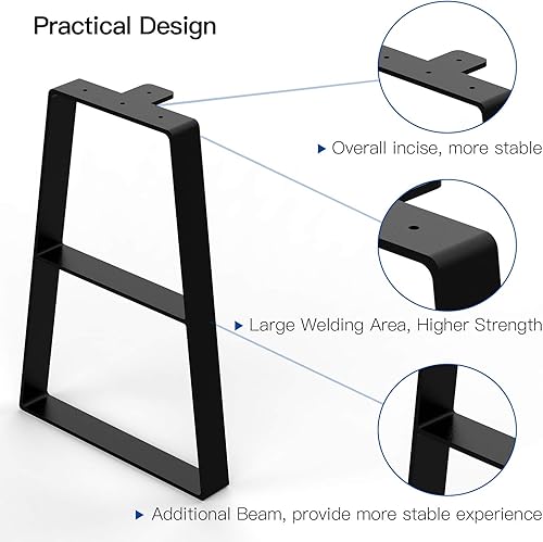 Miniatura 2 de Orgerphy Patas de banco de metal trapezoidal negro de 16 pulgadas (3 piezas)  Patas de muebles resistentes para banco  Patas de mesa de metal  Con